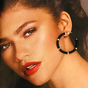 PRETTY BEADED HOOP EARRINGS BLACK & GOLD